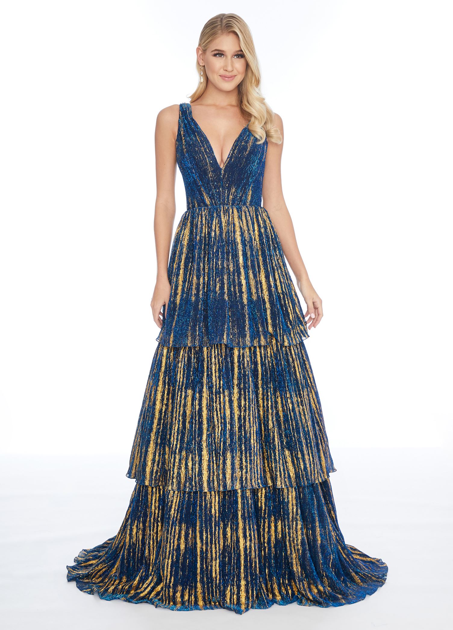 V-Neck Tiered A-Line Evening Gown ...